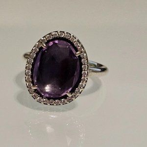 Pandora Silver Amethyst Glamorous Legacy Ring - Size 7.5